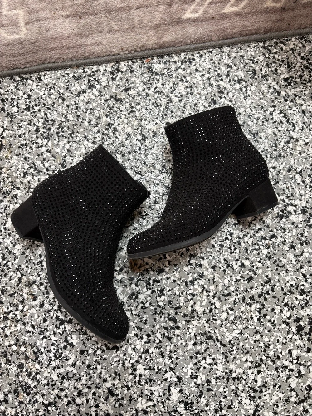 art class Black Rhinestone Knit Ankle Boots for Kids